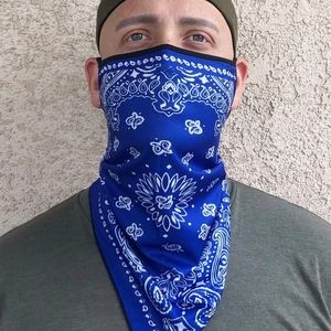 Blue Face Mask Neck Scarf w Ear Loops